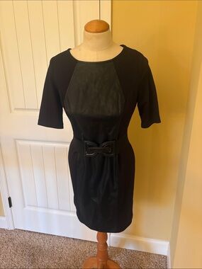 Black Faux-Leather Panel Sheath Dress